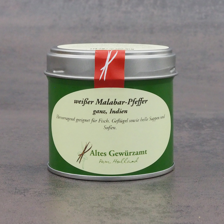 Altes Gewürzamt, weißer Malabar-Pfeffer, ganz, Indien 80g