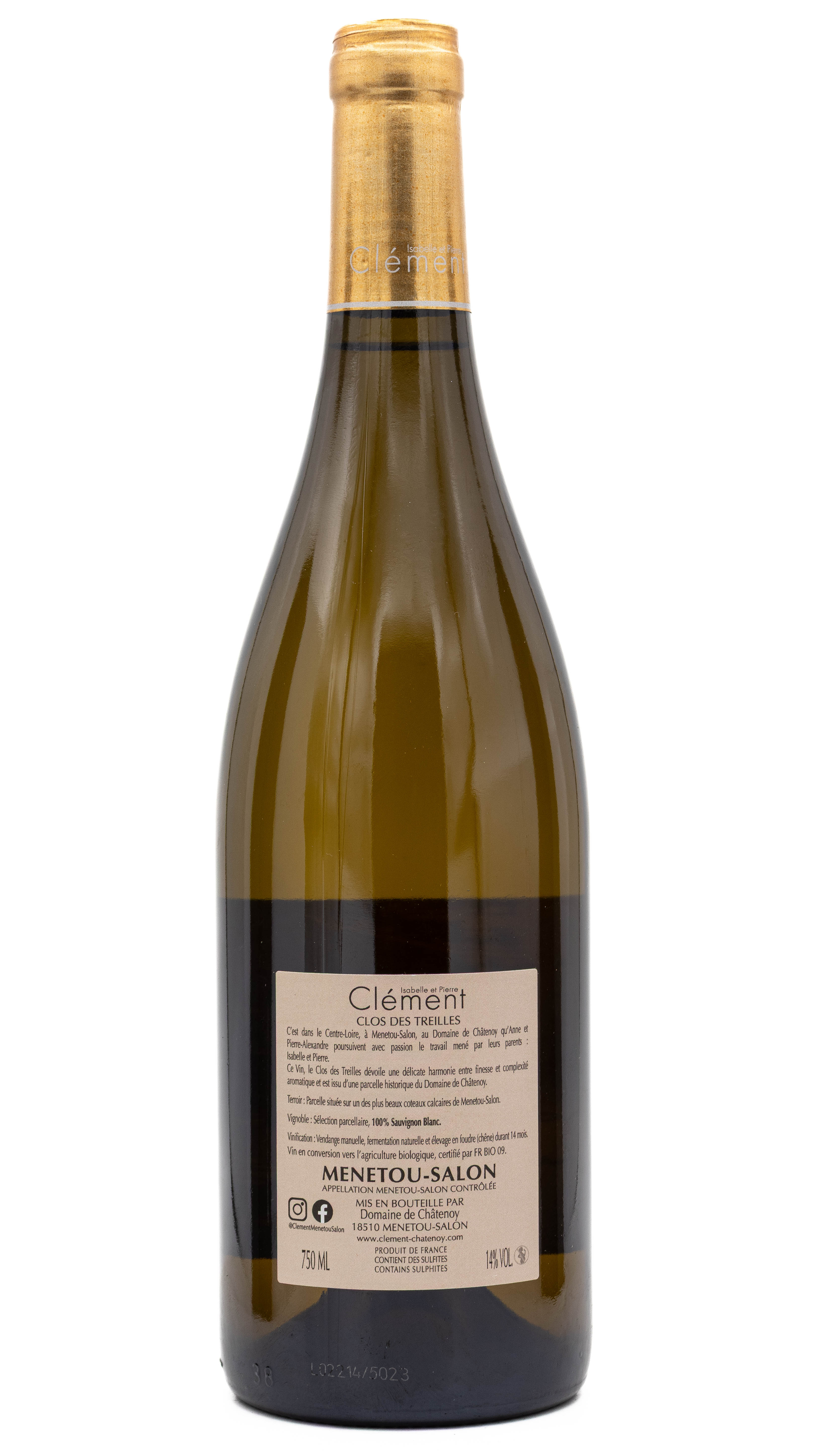 Clément, Clos de Treilles blanc Menetou-Salon 2022 - BIO